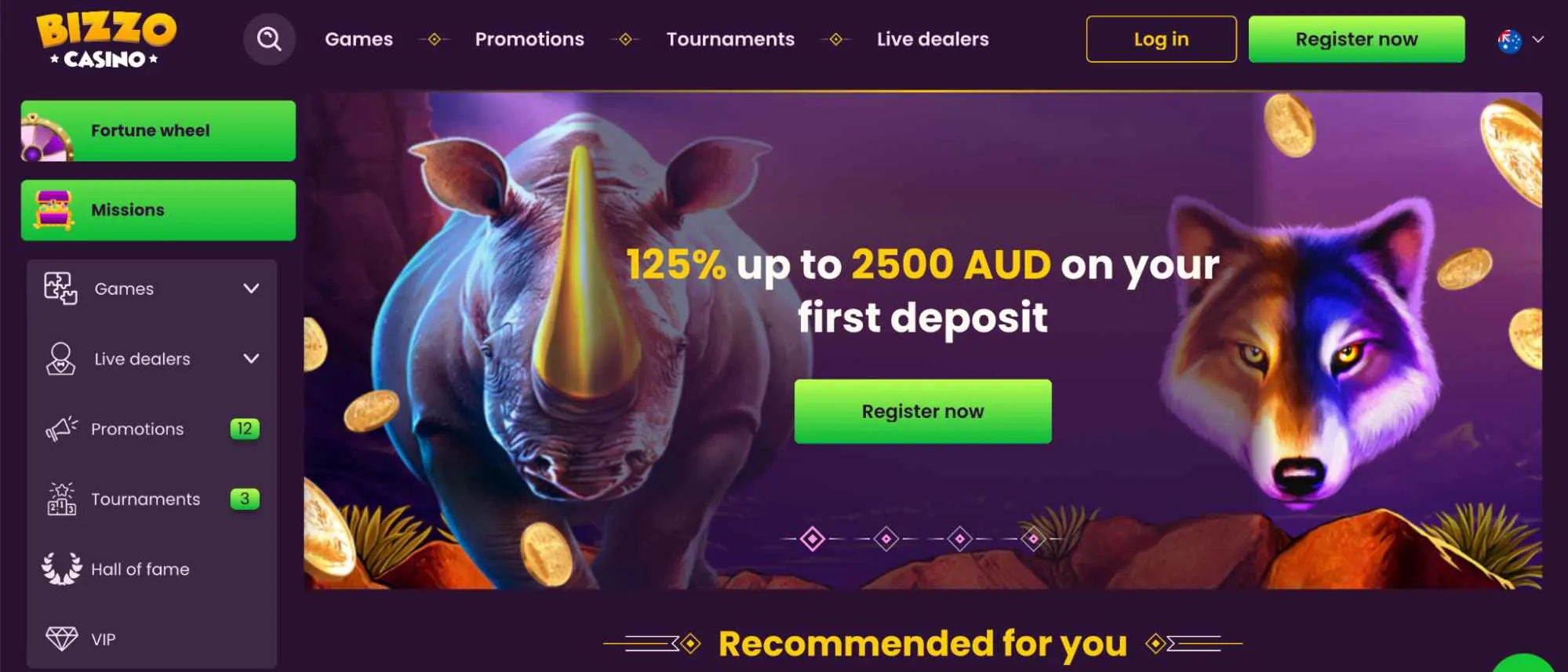 bizzo casino main page