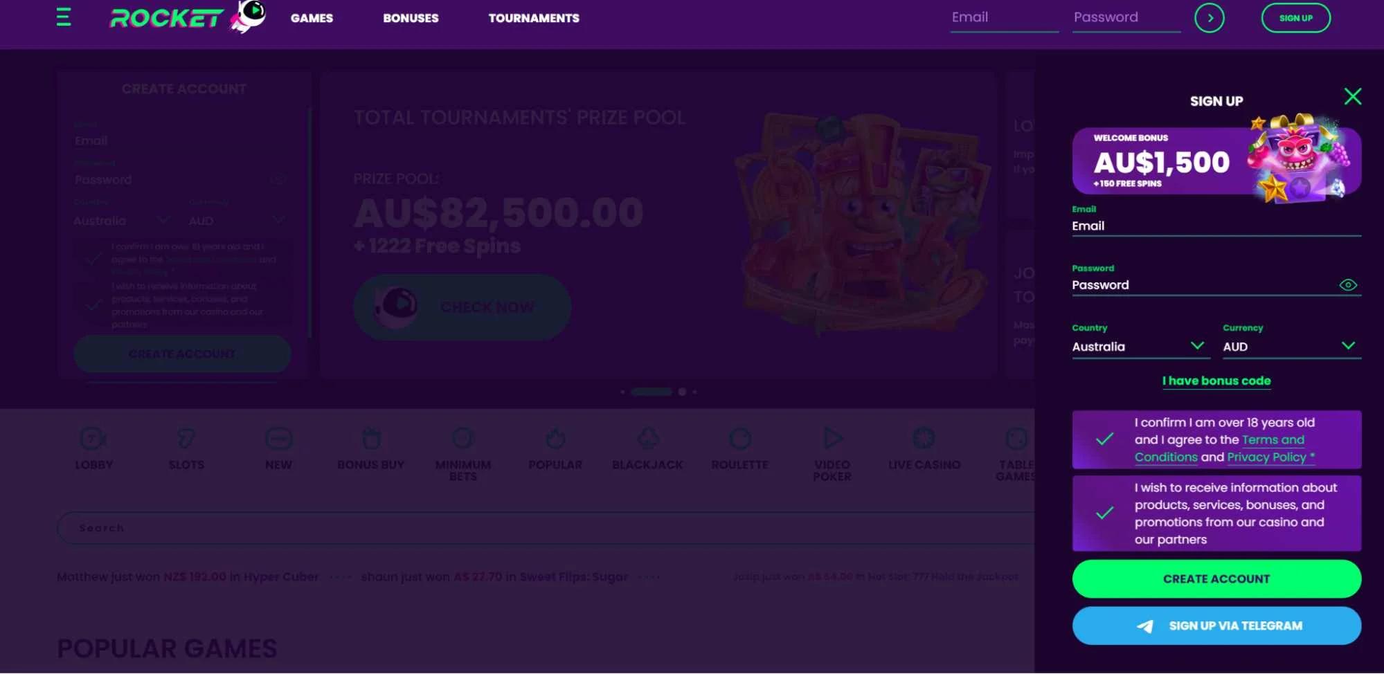 rocket casino registration