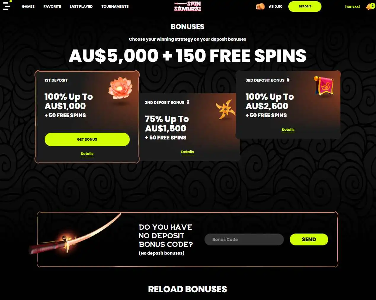 spin samurai welcome bonus